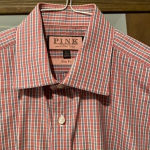 New Pink men’s button down red blue check print 16